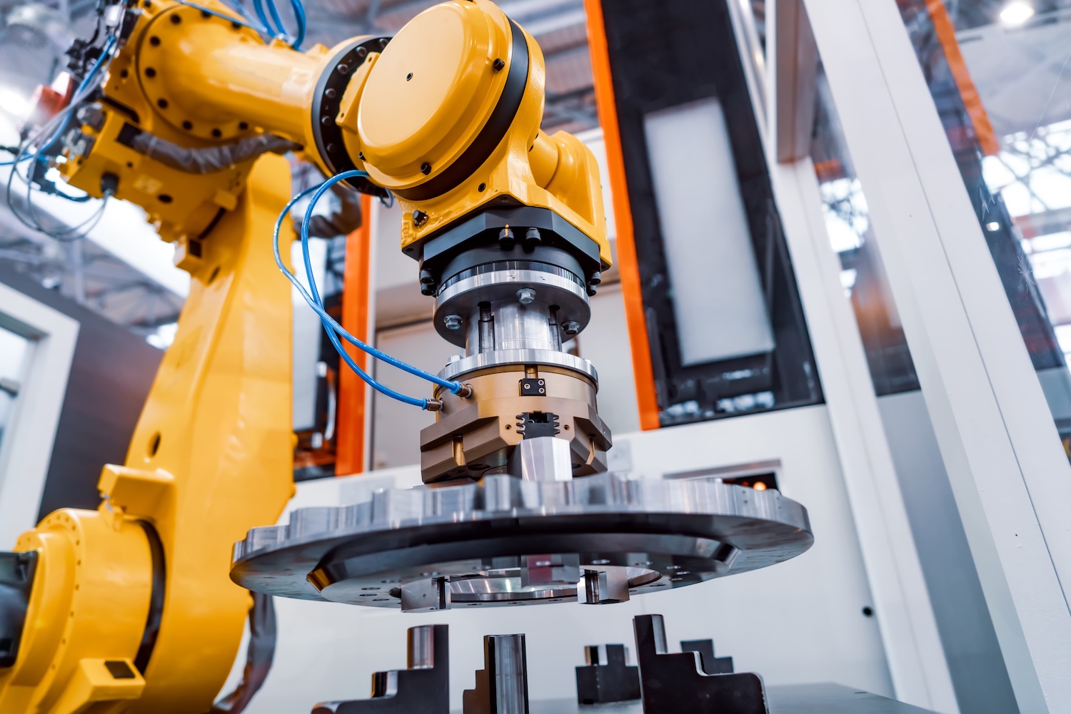Robotic Arm modern industrial technology. Automated production cell. Expertise